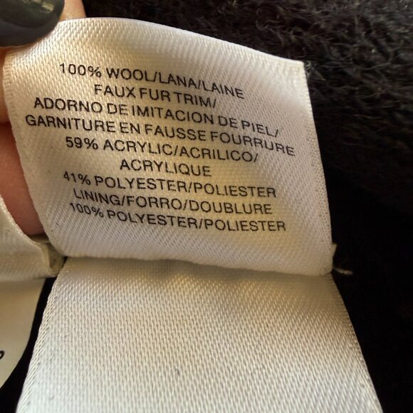 Nine West XL black wool with faux fir trim sleeveless midi length wool coat - Picture 11 of 12